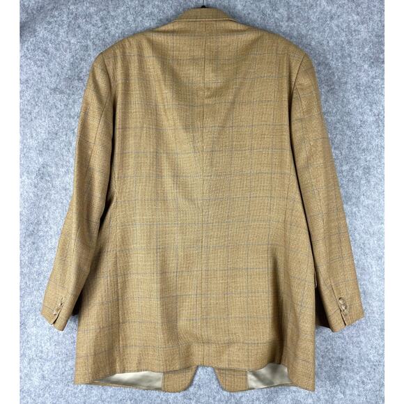 Vintage Oliver Wool Blazer Sport Coat Jacket Men 44L Tan Windowpane 3 Button - Picture 13 of 16